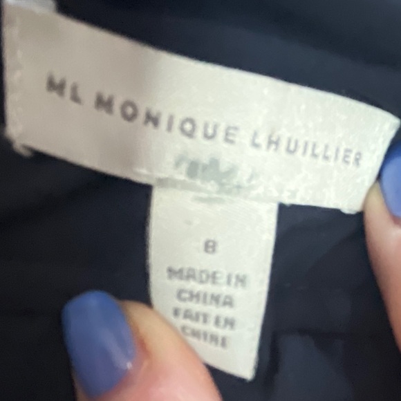 MONIQUE LHUILLIER Night Sky Deep V-neck Back Ties Sleeveless Dress Sz 8 - Picture 5 of 9